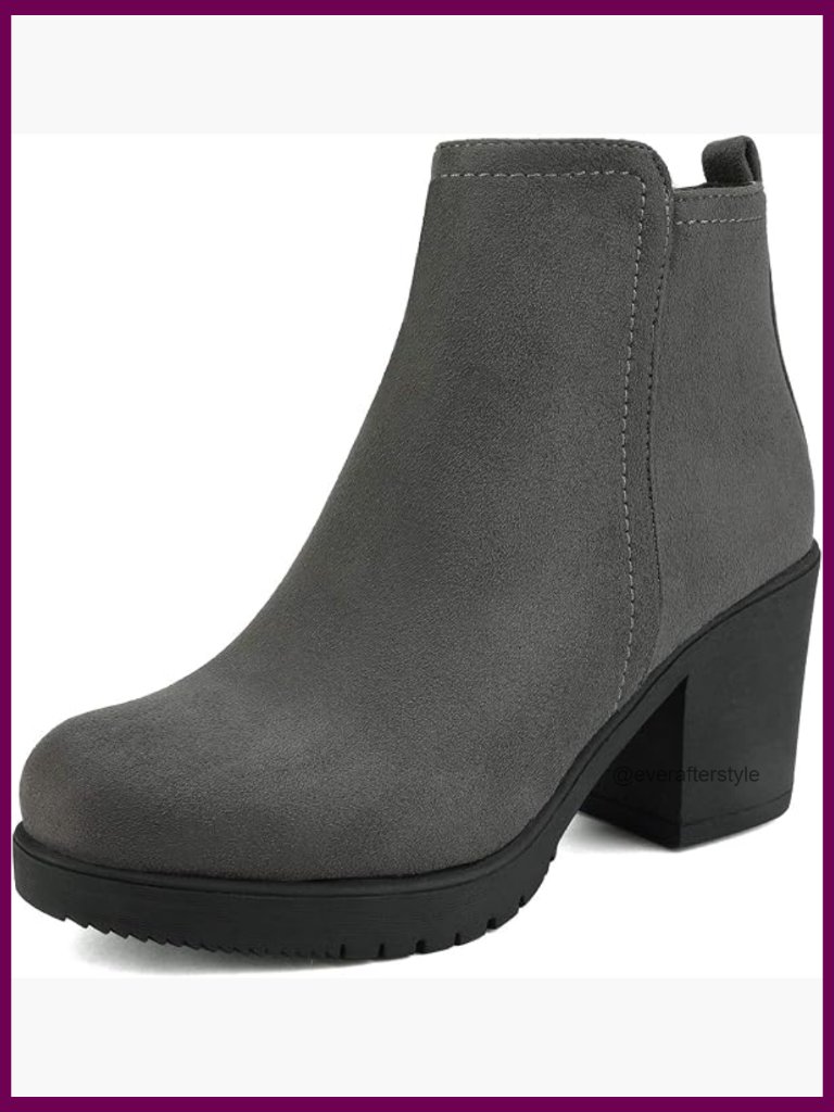 Women's Ankle Boots Chunky Heel Platform Short Booties Zip Closure